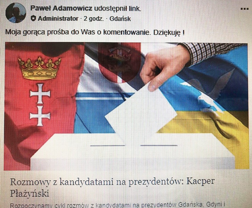 Paweł Adamowicz zachęca na zamkniętej facebookowej grupie do trollowania pod wywiadem z Kacprem Płażyńskim? 