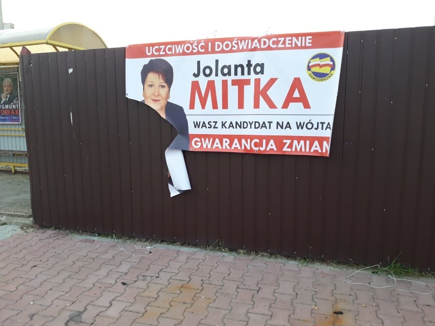  Ktoś niszczy banery wyborcze  kandydatki na wójta gminy Konopnica. Jolanta Mitka zawiadomiła policję