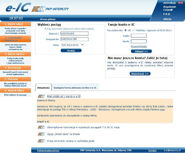 Spólka PKP Intercity uruchomiła stronę pozwalającą na zakup jednorazowych biletów na pociągi między Łodzią i Warzsawą.
