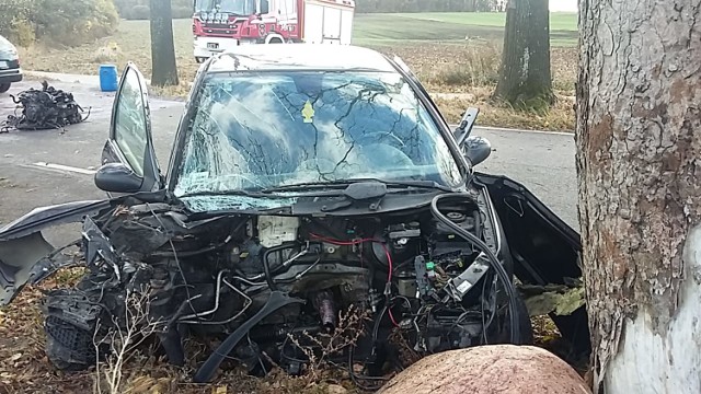 Wypadek w Turznie. 57-latka zjechała z drogi i uderzyła w drzewo. Dwie osoby w szpitalu [ZDJĘCIA]