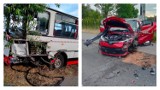 Wypadek w Izbicy Kujawskiej. Zderzenie toyoty z autobusem. Zdjęcia