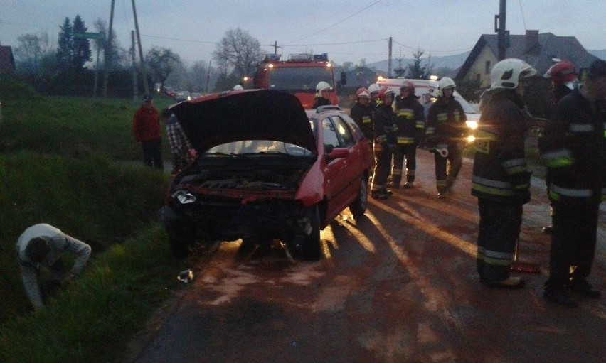 Jeleśnia: Samochód w rowie. Dwie osoby przewiezione do szpitala [ZDJĘCIA]