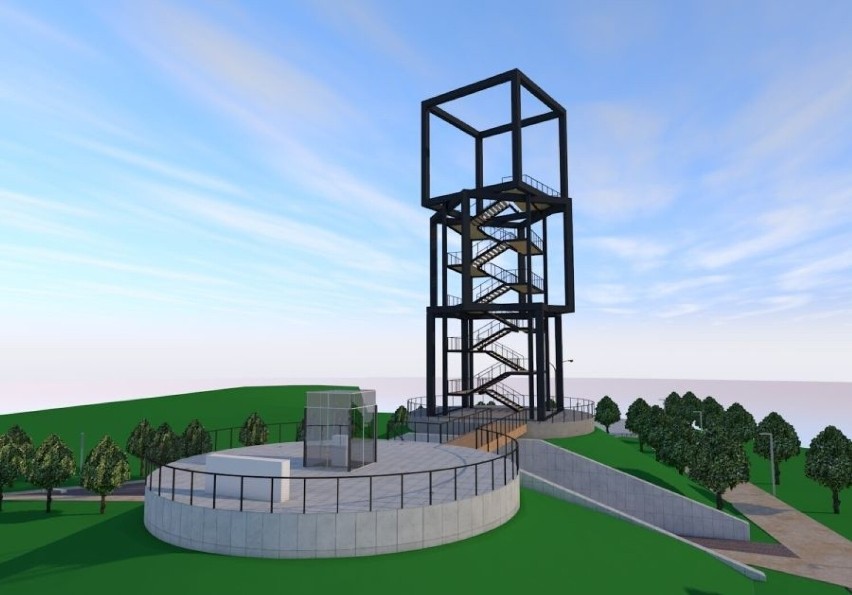 Wizualizacja wieży widokowej na wzgórzu Skała w Chełmku,...