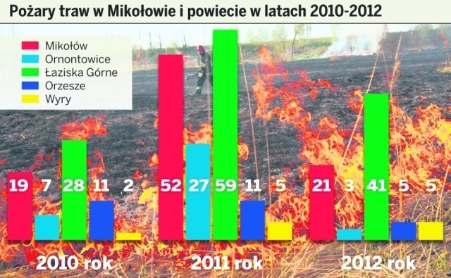 Pożary traw w powiecie mikołowskim: Najwięcej w Łaziskach Górnych