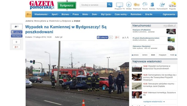 Wypadek na Kamiennej w Bydgoszczy