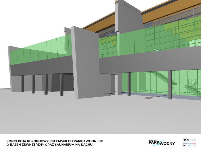 Chcą stworzyć basen i saunę zewnętrzną z tarasem na dachu w Chełmskim Parku Wodnym. Zobacz wizualizację