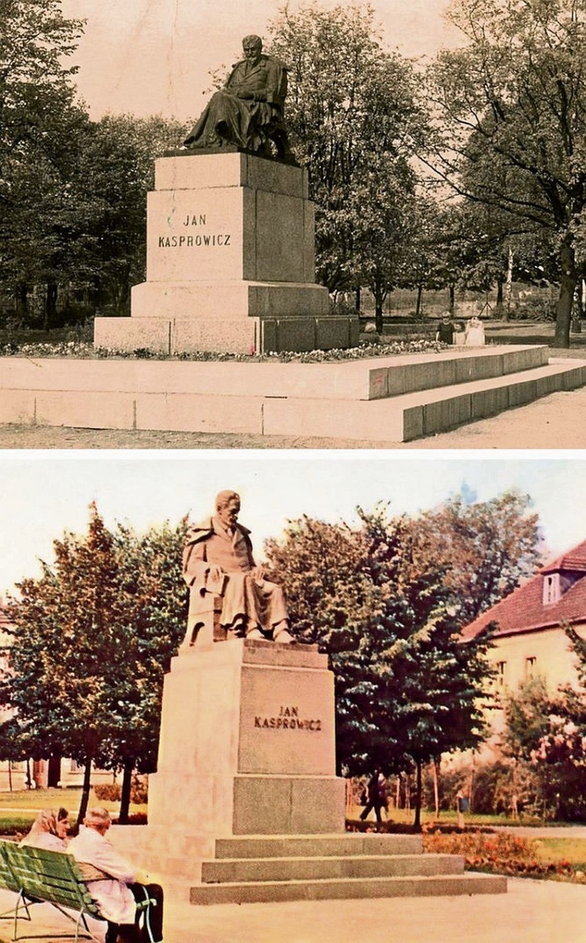 U góry: pomnik z 1930 r. z placu Wolności, u dołu jego...