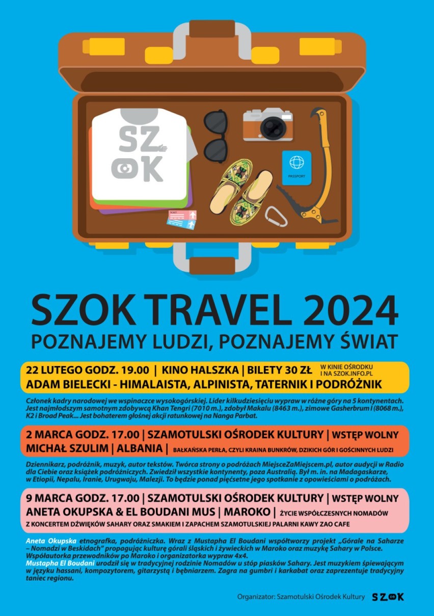 SzOKTravel 2024. Inspirujące spotkania z podróżnikami wystartują w Szamotułach już w lutym! 