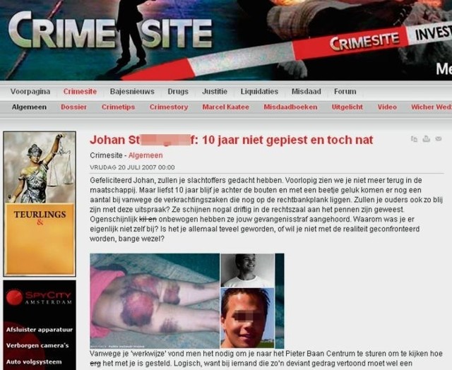 Na holenderskiej stronie internetowej crime site opisane są czyny Johana S., za które został skazany