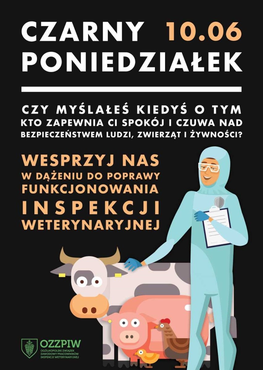 Czarny poniedziałek - protestują pracownicy Powiatowego Inspektoratu Weterynarii.