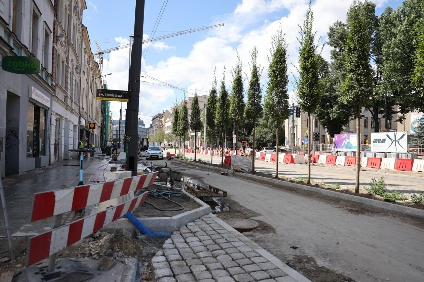 Nowe drzewa na ulicy Warszawskiej w Katowicach, powoli robi się zielono