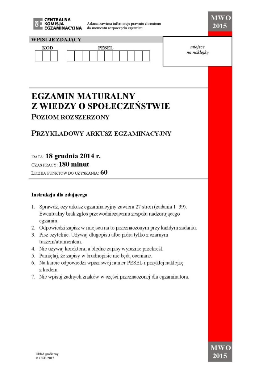 Próbna matura 2015: WOS rozszerzony [ODPOWIEDZI, ARKUSZE CKE]