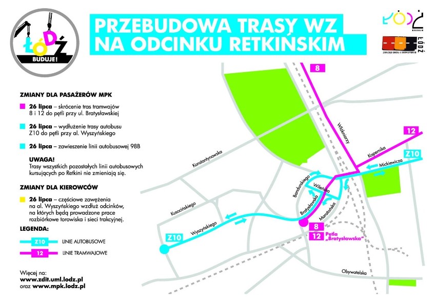Trasa WZ. Od 26 lipca remont torowiska na Retkini.