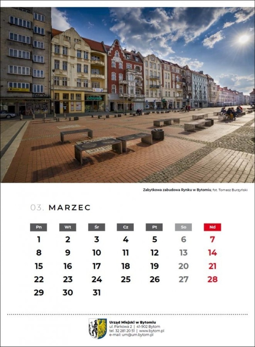 Urząd Miejski w Bytomiu wypuścił kalendarz na 2021 rok. ze...