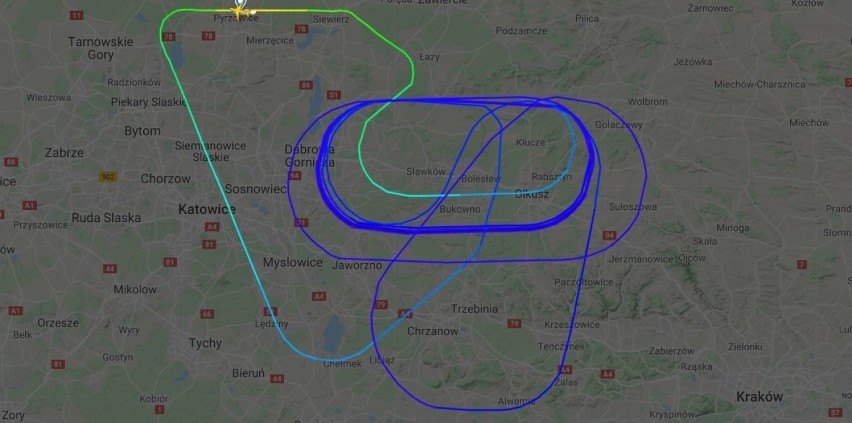 To zapis trasy samolotu, który krążył nad Śląskiem