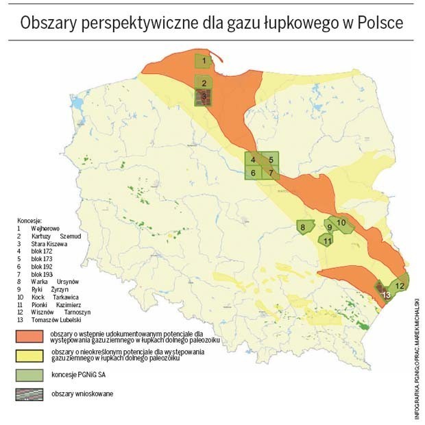 Obszary perspektywiczne dla gazu łupkowego w Polsce