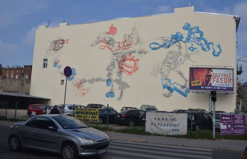 Mural na Wólczańskiej w Łodzi przedstawia psa