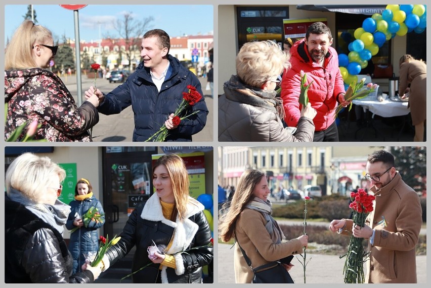Dzień Kobiet we Włocławku, kwiaty dla pań 8 marca 2022 roku.