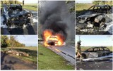 Spłonęło BMW. Na auto runęło drzewo. Jedna osoba ranna. Silny wiatr daje znać o sobie we Włocławku i powiecie włocławskim [zdjęcia]