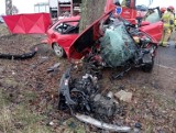 Śmiertelny wypadek na DW 201 za Nadziejewem w powiecie człuchowskim. Kierowca uderzył w drzewo. ZDJĘCIA