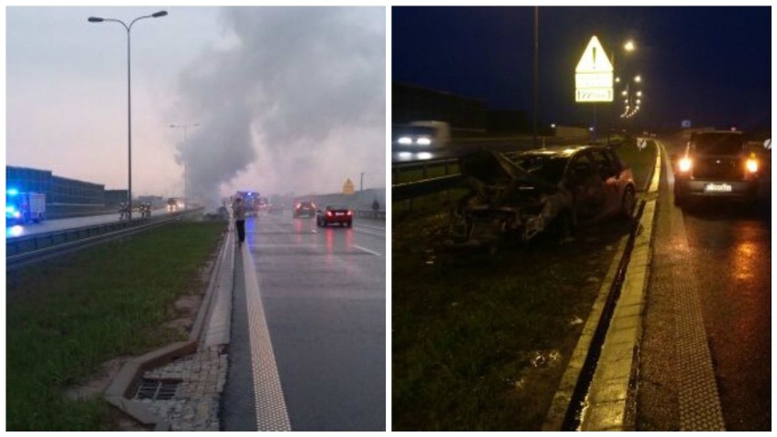 Pożar samochodu na autostradzie A1 obok Włocławka