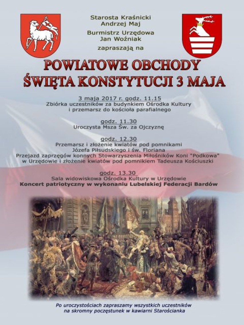 3 Maja w Kraśniku i powiecie. Sprawdź, jak mieszkańcy będą świętować rocznicę uchwalenia Konstytucji