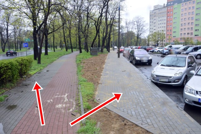 Dwa chodniki i ścieżka rowerowa obok siebie. Mieszkańcy apelują o miejsca parkingowe zamiast jednego z nich