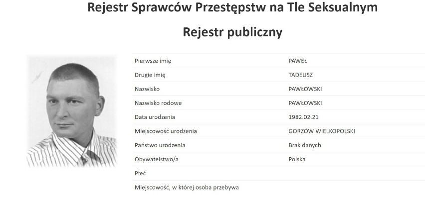 Gorzowianie też są w rejestrze skazanych za przestępstwa na tle seksualnym