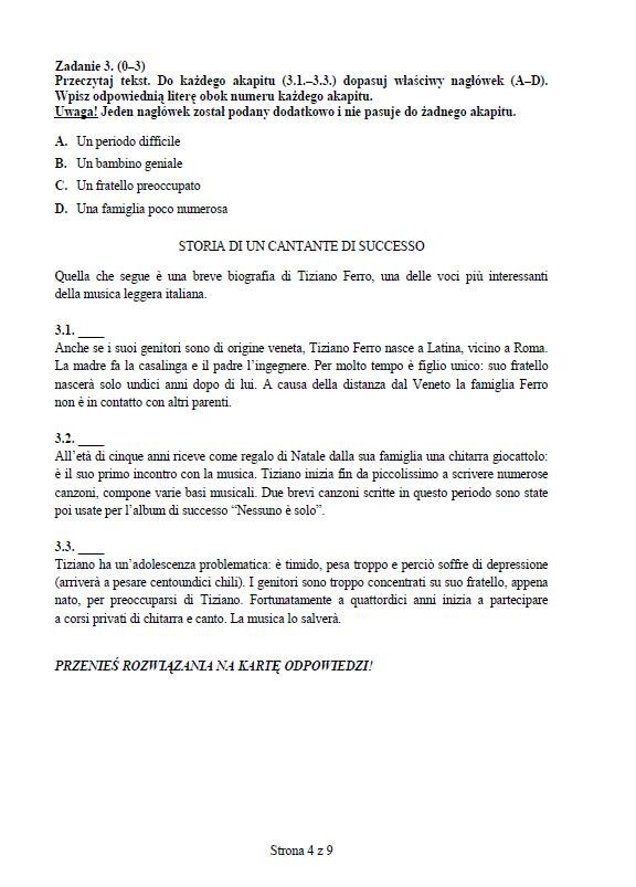 Egzamin gimnazjalny 2012: Język włoski [ARKUSZE, ODPOWIEDZI WKRÓTCE]. Poziom rozszerzony