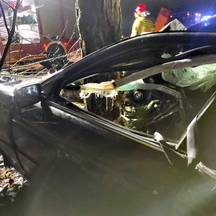 Wypadek w Czarnej Wsi. Pijany 16-latek rozbił auto na drzewie 