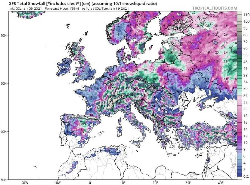 Według tzw. modelu Global Forecast System możemy spodziewać...