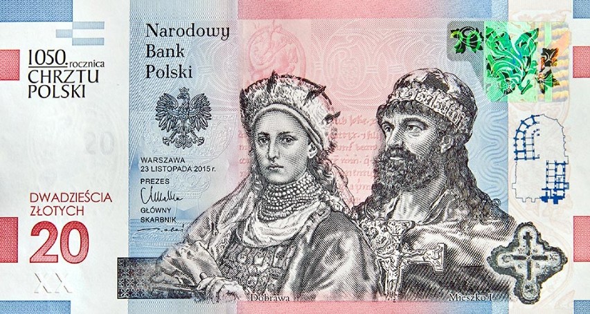 Gniezno na banknotach z okazji 1050. rocznicy Chrztu Polski