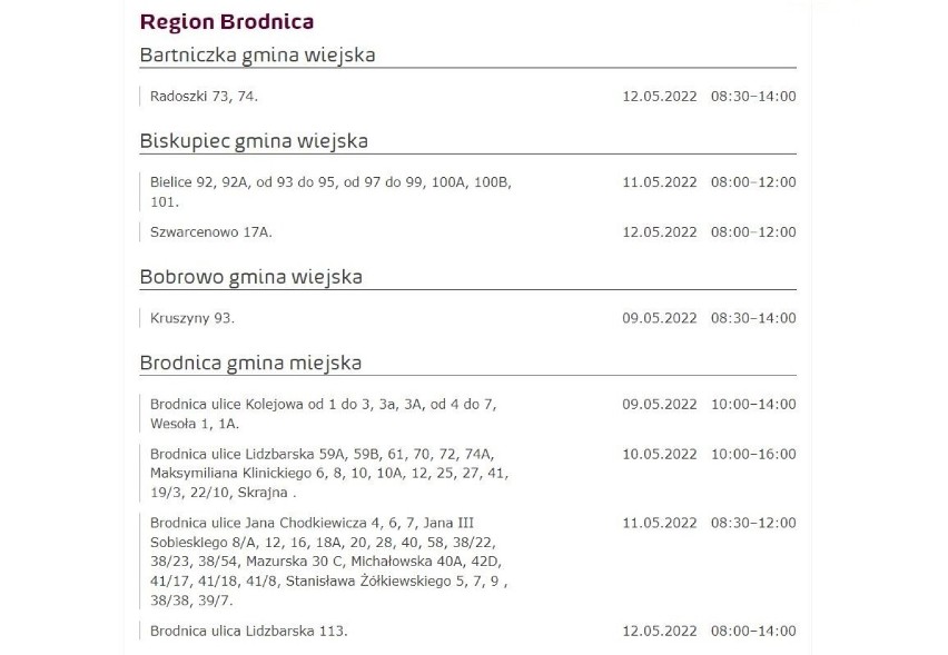 Gdzie w najbliższym czasie w regionie będą chwilowe przerwy...