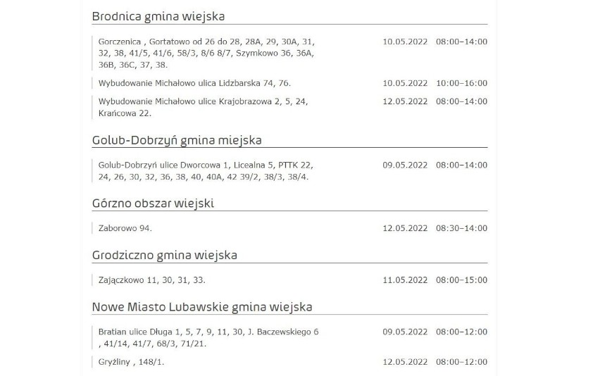 Gdzie w najbliższym czasie w regionie będą chwilowe przerwy...