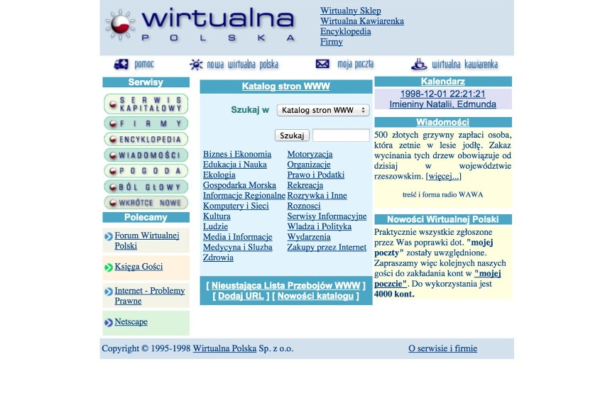 Wirtualna Polska - grudzień 1998

Zobacz też - Jubileusz...