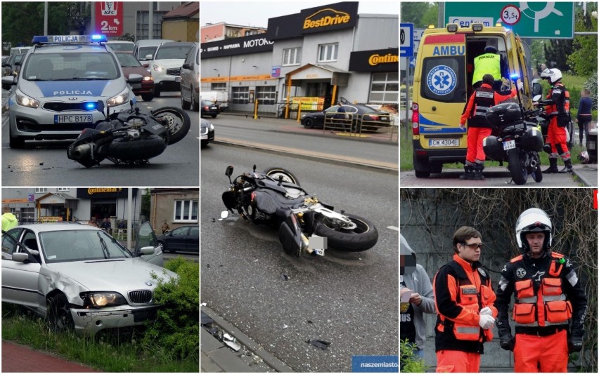 28-letni kierowca BMW wpadł w poślizg na ulicy Okrzei we Włocławku. Uderzył w motocykl na przeciwnym pasie [zdjęcia]