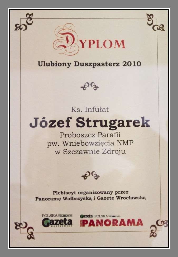 Ksiądz Józef Stugarek laureatem plebiscytu Ulubiony Duszpasterz 2010