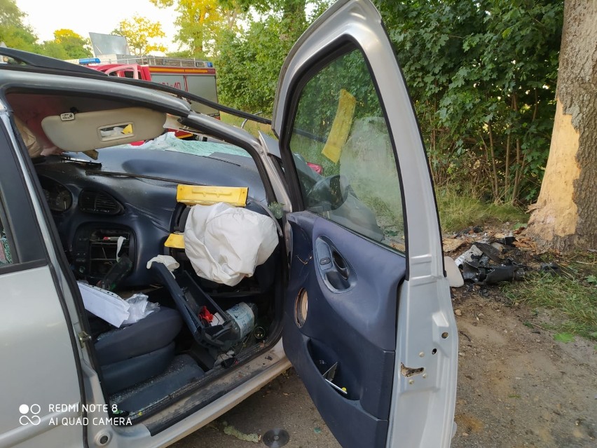 Śmiertelny wypadek w Warczu, gm. Trąbki Wielkie [11.08.2020] Samochód uderzył w drzewo