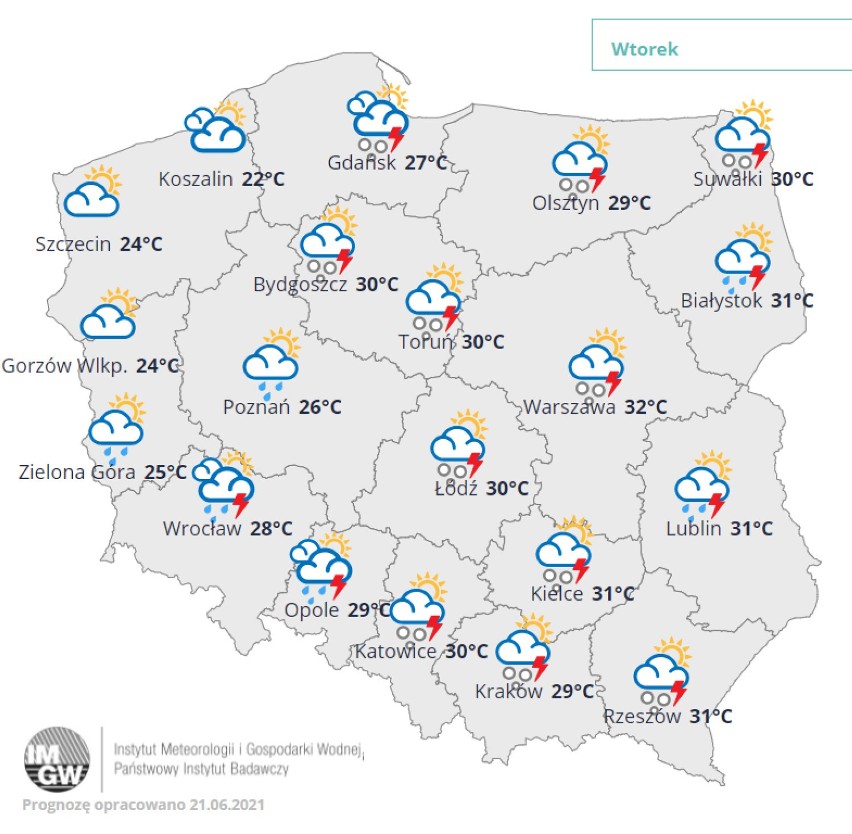 Uwaga, dziś w Bełchatowie możliwe burze, silny wiatr, deszcz i grad! 22.06.2021