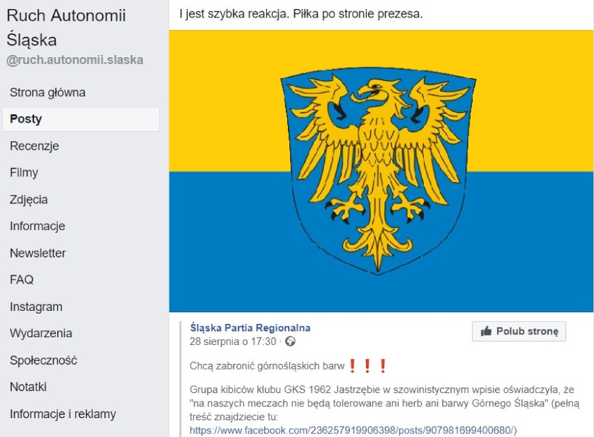 Sympatycy innych śląskich klubów zareagowali na ten wpis na...