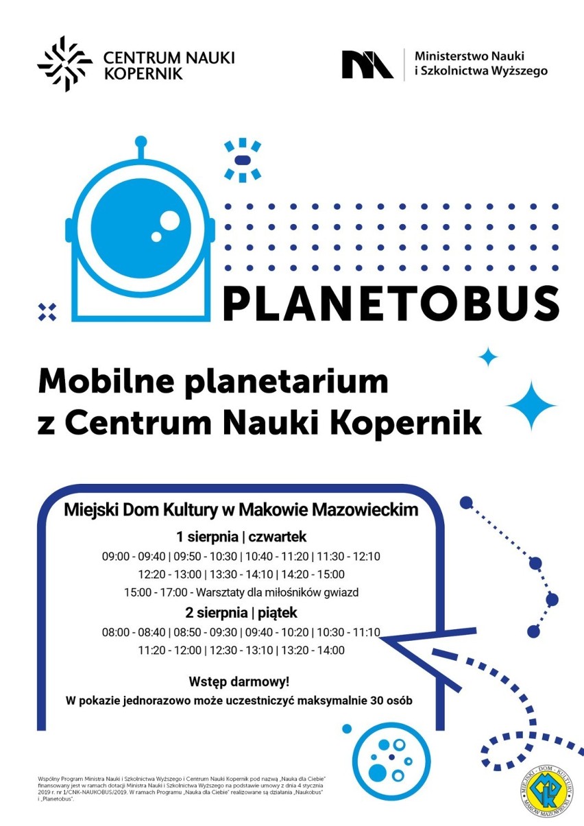 Maków Maz. Mobilne planetarium z Centrum Nauki Kopernik zaparkuje w mieście 1-2.08.2019