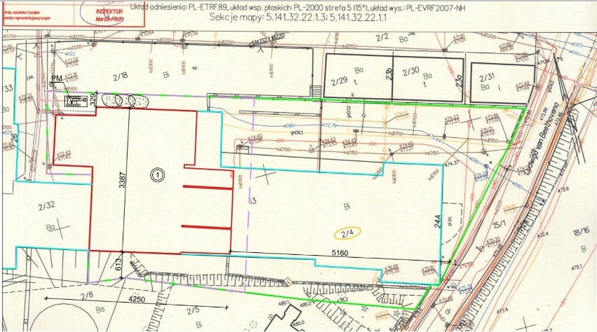 Mapa gmachu przy ul. Beethovena 24a - na niebiesko...