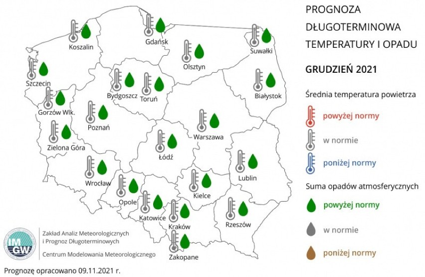 Grudzień z temperaturą w normie i większymi opadami.