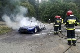 Spłonął samochód elektryczny Tesla na świdnickich numerach (ZDJĘCIA)