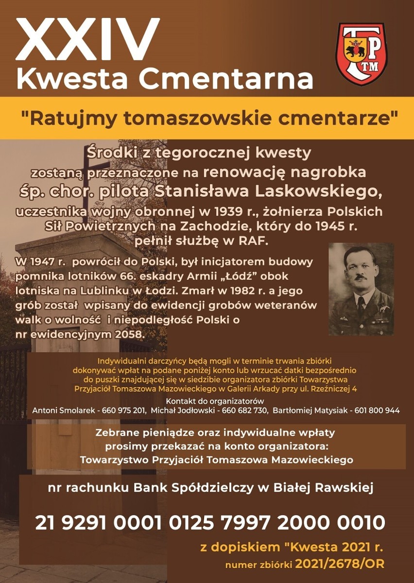 Wszystkich Świętych 2021 w Tomaszowie: 24. Kwesta Ratujmy Tomaszowskie Cmentarze. Jaki cel zbiórki? 