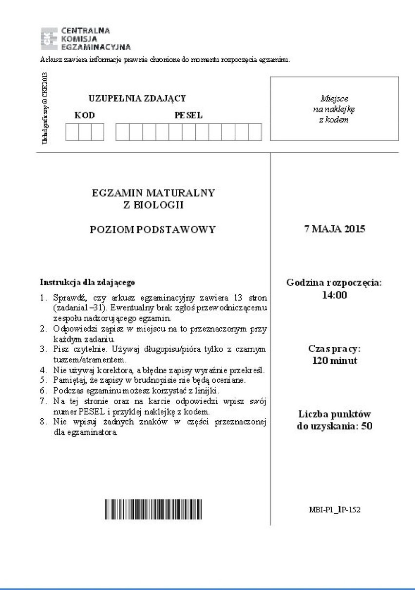 Matura BIOLOGIA 2015 podstawowa [ARKUSZE, ODPOWIEDZI]...