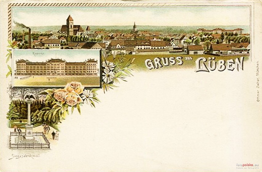 Lata 1895-1905, pozdrowienia z Lubina. Panorama miasta z...