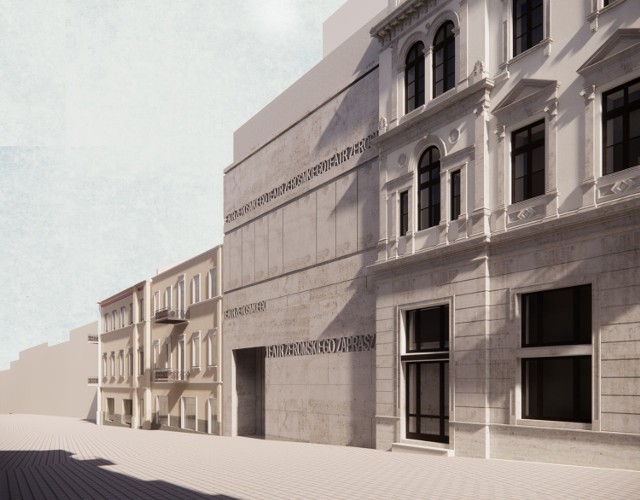 Na zdjęciu jedna z propozycji przyszłego wyglądu budynku przy Sienkiewicza obok zabytkowej siedziby Teatru imienia Stefana Żeromskiego w Kielcach. Więcej w dalszej części galerii.