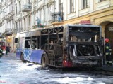 Łódź: Pożar autobusu w centrum miasta