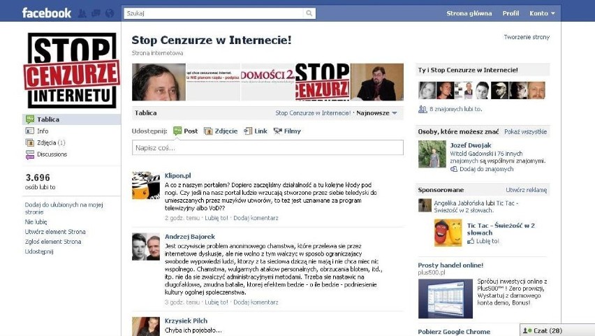 fanpage na Facebooku pt. "Stop Cenzurze Internetu"